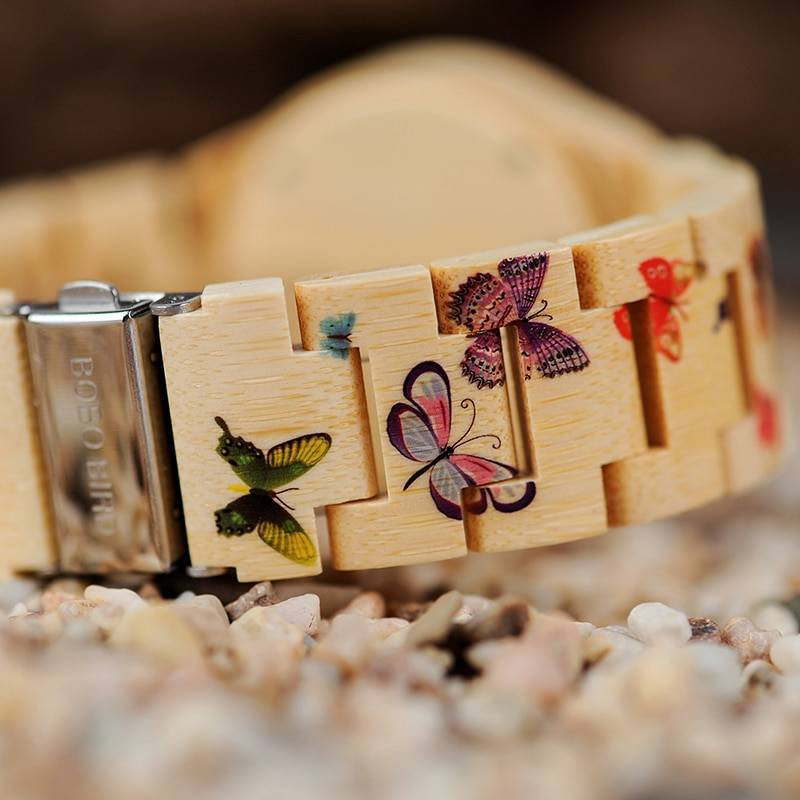 BOBO oiseau dames bois montre femmes montre femme bambou bande peinture papillon Quartz montres en bois boîte cadeau OEM W-O20
