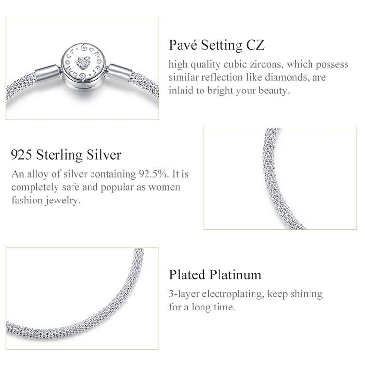 BISAER 925 argent Sterling femmes Bracelets fermoir rond amour pavé serpent chaîne Bracelets bijoux en argent Sterling EFB014