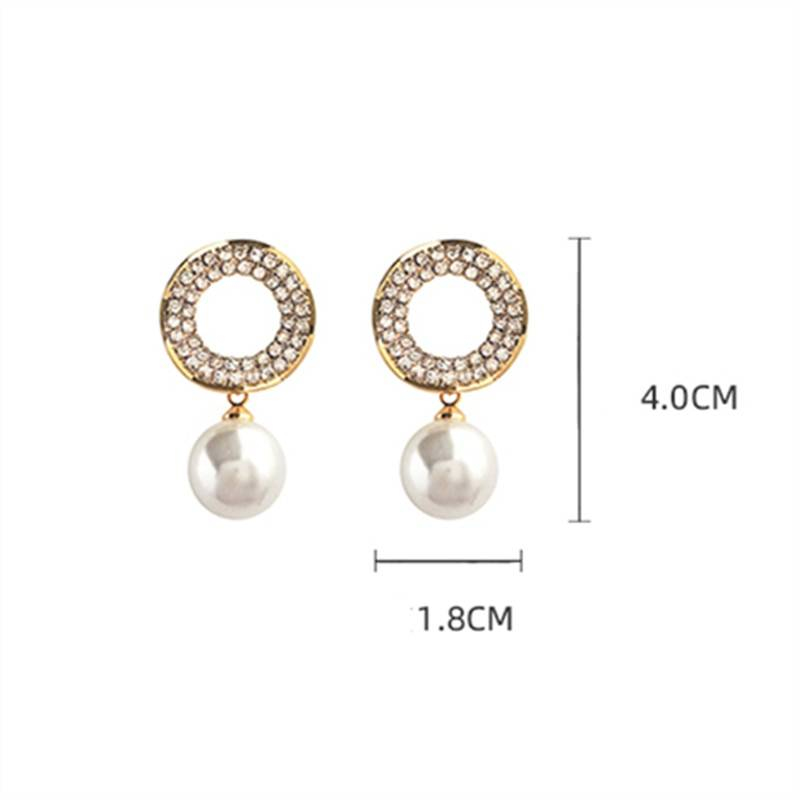 2019 nouveau mode bijoux élégant blanc perle boucles d'oreilles ronde pleine de cristal mariage fête boucles d'oreilles pour les filles cadeau pour femme