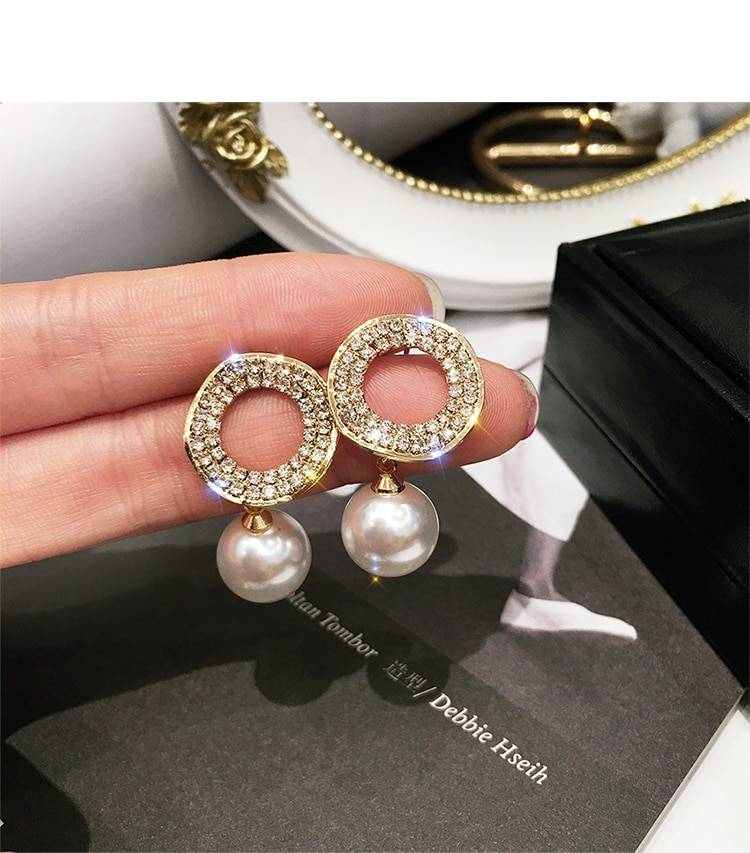 2019 nouveau mode bijoux élégant blanc perle boucles d'oreilles ronde pleine de cristal mariage fête boucles d'oreilles pour les filles cadeau pour femme