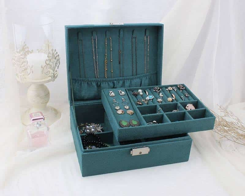 Boîte à bijoux en velours Double couche boîte de rangement de bijoux européenne grand espace porte-bijoux boîte cadeau