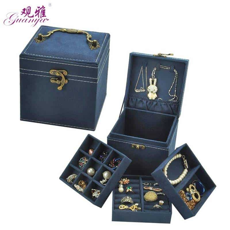 Nouveau modèle Style coréen édition de cheveux de lapin trois couches cerf flanelle bijoux boîte d'emballage sans miroir boîte à bagues