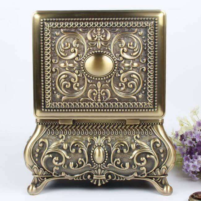 Taille XL couleur Bronze mode boîte à bijoux en alliage de Zinc métal bibelot boîte Vintage fleur sculpté Design bijoux stockage boîte-cadeau
