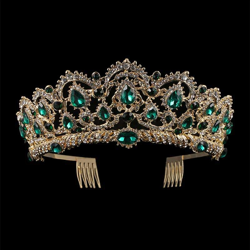 KMVEXO européen goutte vert rouge cristal diadèmes Vintage or strass Pageant couronnes avec peigne Baroque mariage cheveux accessoires