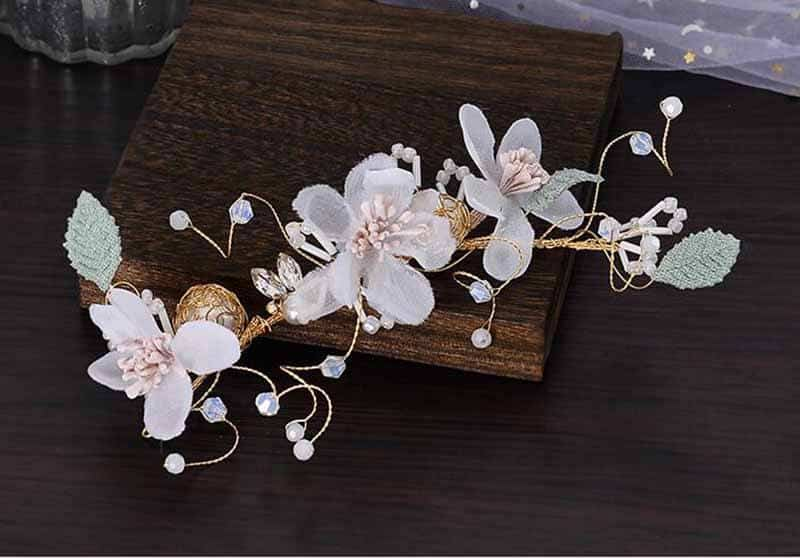 Coréenne Femmes Bandeaux et ensemble de boucles d'oreilles De Mariage Mariée Diadèmes Couronnes De Mariée coiffe florale accessoires pour cheveux Perle Diadème Couronne