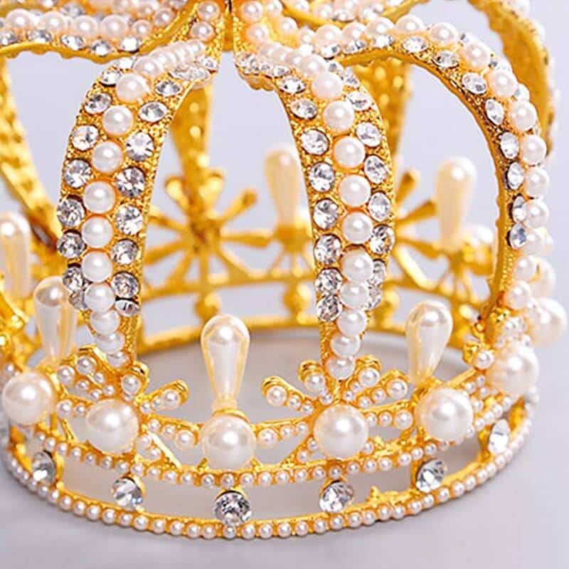 Diadème couronne mariage : sertie perle strass couleur or et rose