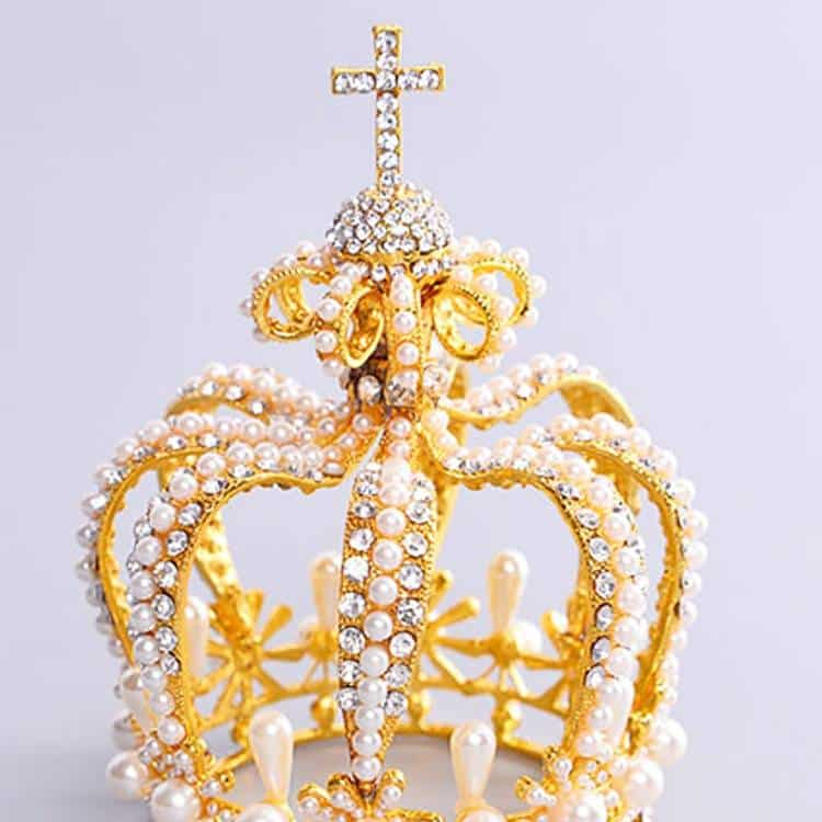 Diadème couronne mariage : sertie perle strass couleur or et rose